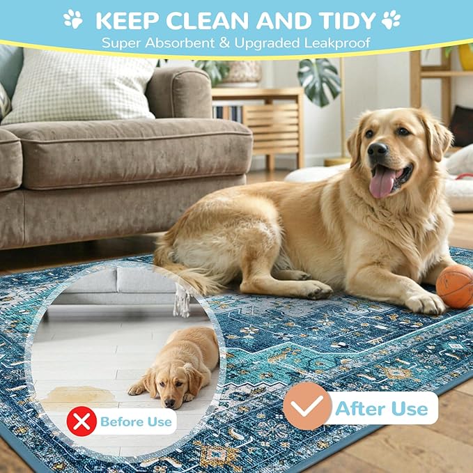 Lahome Reusable Washable Puppy Pads - 2 Pack Super Absorbent & Waterproof Dog Training Mats for Potty, Crate and Floor - Leakproof Pee Pads with Non-Slip Backing (Blue, 36"x48")