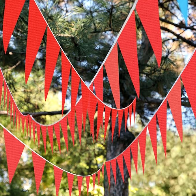 Tatuo 820 ft 500 Pcs Pennant Banner Flag String Hanging Triangle Bunting Flag for Carnival Party Outdoor Events Birthday Classroom Decoration(Red)