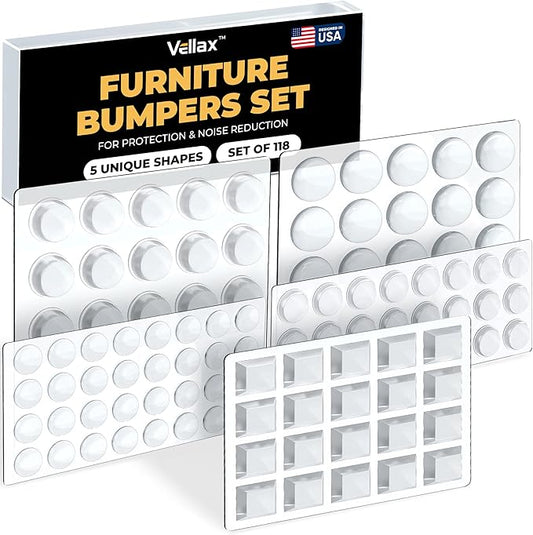 118 Clear Cabinet Bumper Pads – Self-Adhesive Silicone Set with 5 Shapes for Doors, Drawers & Furniture – Sound Dampening Pads for Surface Protection