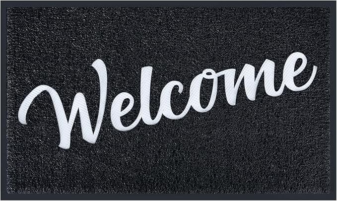 T.HENV Welcome Mat Outdoor Indoor, 30x17.5, Black-White, 1'6" x 2'6" (Rectangular), Waterproof, Non Slip, Easy Clean