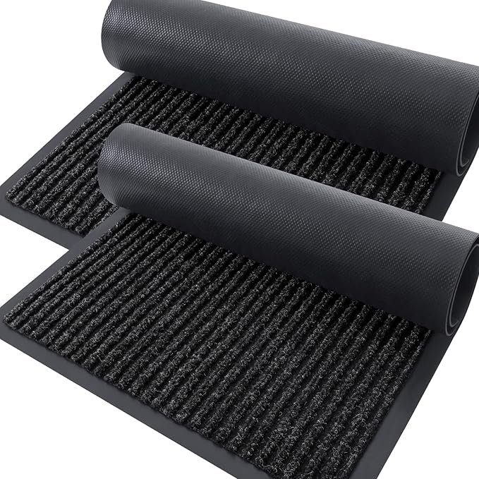 OLANLY Front Door Mat Indoor Outdoor Entrance, 2-Pack 35 x 23 Inch, Waterproof Heavy Duty Doormat, Fade Resistant, Low Profile, Easy Clean Patio Porch Welcome Floor Mats for Entry, Off-Black