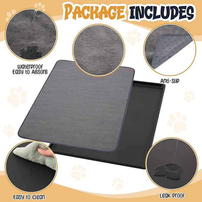 Weysat 2 Set Replacement Dog Crate Tray with Mat, 35.04" x 23.23" Under Crate Floor Protector, Kennel Pan and Reusable Waterproof Dog Pads Set for Chicken Poop Cat Bird Pet Bottom Liner