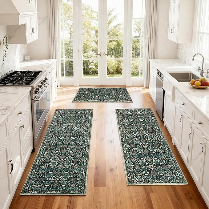 Kitchen Rug Set 3Pcs, Boho Rug Sets Non Slip Washable for Floor Thick Farmhouse Kitchen Decor Runner Rugs for Kitchen, Entryway，Laundry, Hallways 20''x32''+20''x48''+20''x59