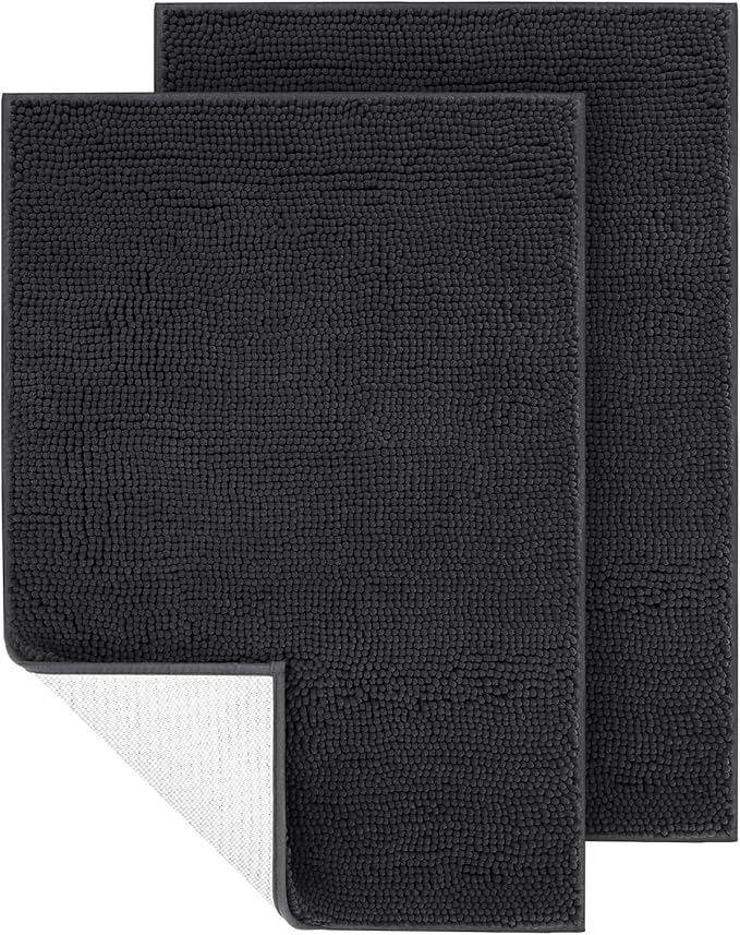 IM HOME 2 Pieces Chenille Absorbent Outdoor Doormat 30" x 20", Washable Muddy Door Mats for Dog Non Slip Indoor Doormats Dog Mat for Muddy Paw Front Inside Doormat for Entryway Dark Grey