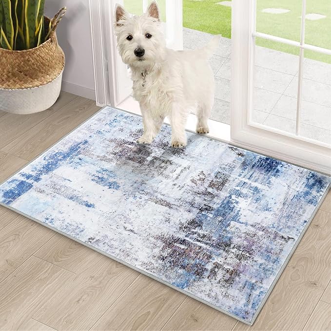 COMSLE Door Mat, Front Door Mat Indoor for Entrance Faux Wool Absorbent Non Slip Modern Throw Rug for Entryway Hallway Muddy Paws - Pet Friendly, 20x32 Inches,Sierra Blue Machine Washable