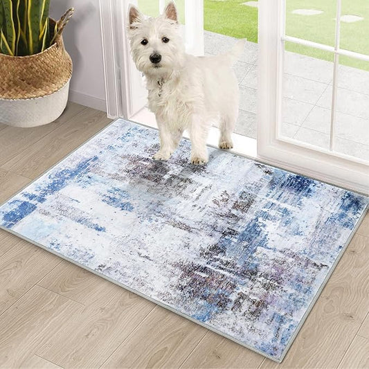 COMSLE Door Mat, Front Door Mat Indoor for Entrance Faux Wool Absorbent Non Slip Modern Throw Rug for Entryway Hallway Muddy Paws - Pet Friendly, 20x32 Inches,Sierra Blue Machine Washable