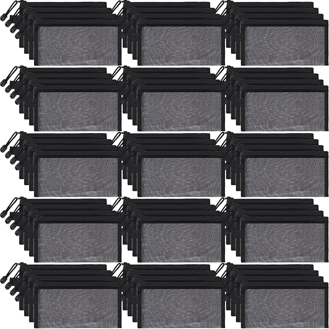 Leelosp 80 Pcs Mesh Zipper Pouch Bulk Back to School Pencil Storage Pouch Mesh Cosmetics Bags Toiletry Makeup Bags for Office Travel Organization(Black,9 x 4.7 Inch)