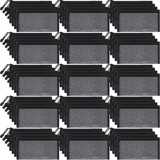 Leelosp 80 Pcs Mesh Zipper Pouch Bulk Back to School Pencil Storage Pouch Mesh Cosmetics Bags Toiletry Makeup Bags for Office Travel Organization(Black,9 x 4.7 Inch)