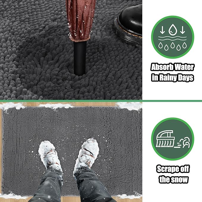 IM HOME Chenille Absorbent Outdoor Doormat 60" x 36", Washable Muddy Door Mats for Dog Non Slip Indoor Doormat Dog Mat for Muddy Paw Front Inside Doormats for Entryway Grey