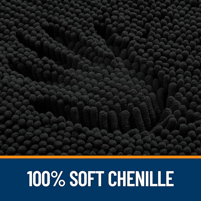 OLANLY Bathroom Rugs 70x46, Extra Soft Absorbent Chenille Bath Rugs, Rubber Backing Quick Dry, Machine Washable Bath Mats for Bathroom Floor, Tub and Shower, Home Decor Accessories, Black