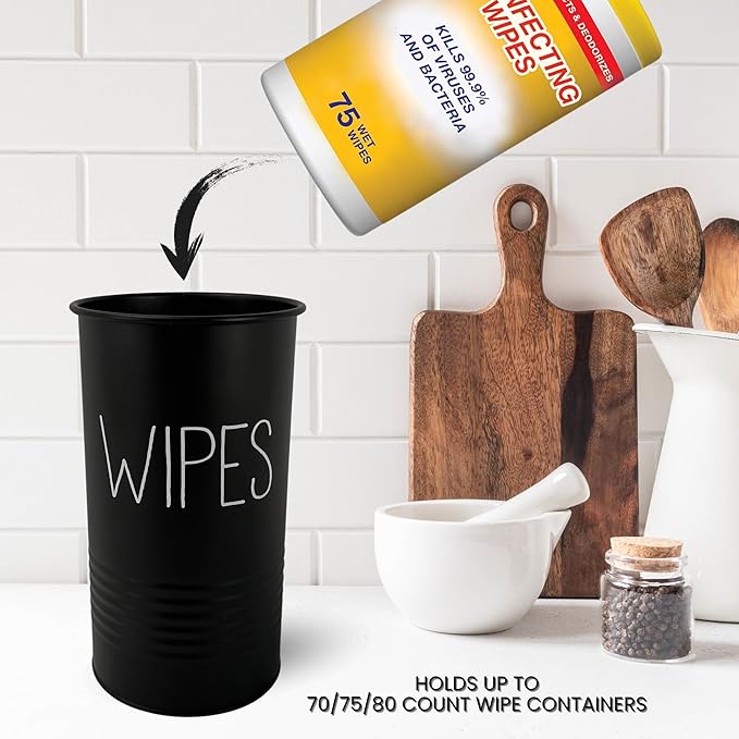 TEKHEUTEN Wipe Holder for Kitchen/Bathroom Counter, Disinfectant Wipe Container, Farmhouse Kitchen Decor, Vintage Countertop Wipe Storage Organizer Caddy, with Matte Black