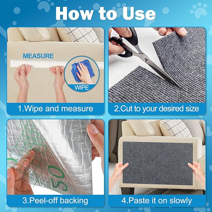 ENONCI 196.8x15.8 Cat Wall Scratcher Mat with Nano Tape,Anti Cats Scratch Furniture Couch Carpet Corner Protector for Indoor,Trimmable Cat Scratching Pad Board Sofa Replacement
