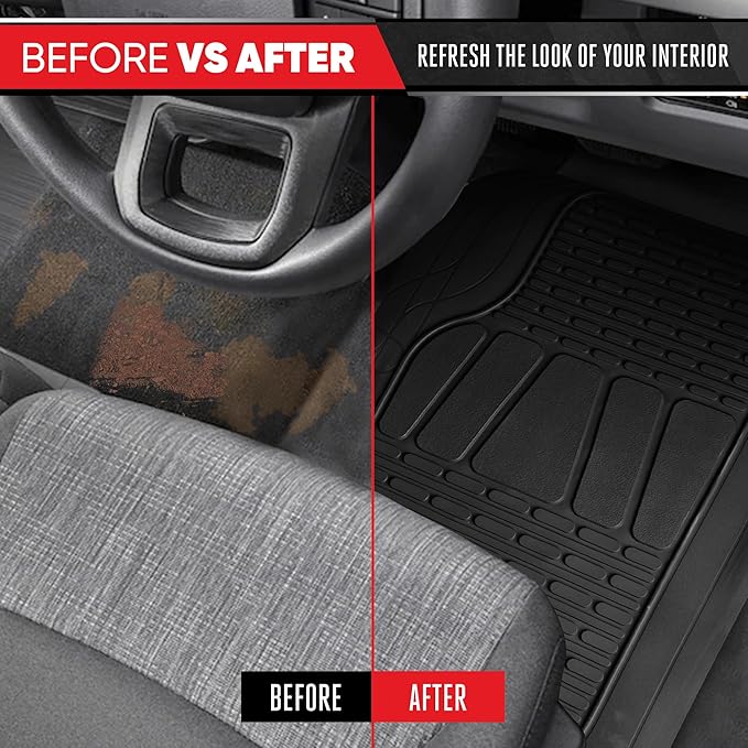 Motor Trend WingRunner Rubber Rear Floor Mats Liners for 2nd or 3rd Row, Back Row 1-Piece Heavy Duty All Weather Protection Universal Fit Designed to Fit Trucks Cars Sedans SUVs Easy to Clean - Black