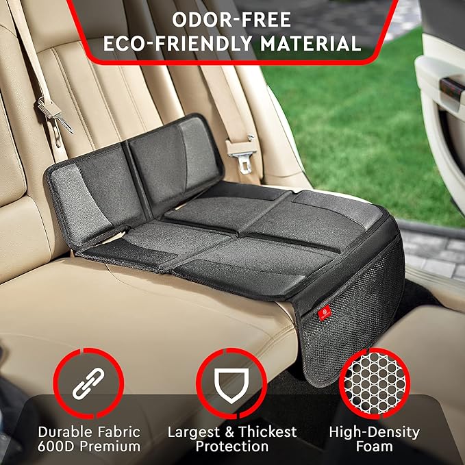 Helteko Car Seat Protector for Child Car Seat, Durable 600D Fabric Waterproof Car Seat Cover with Thick Pad, for Leather and Fabric Seats, Anti Slip