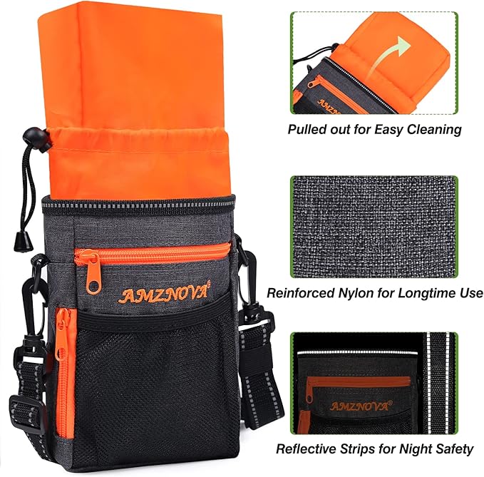 AMZNOVA Dog Treat Bag Treatkit Dog Treat Pouch, Waist Clip On Crossbody Fanny Pack for Pet, Training Pouch with Shoulder Strap & Waist Belt for Walking & Training, 6Cups, Heather Black