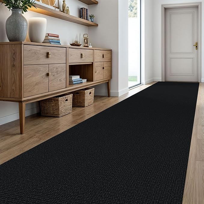 KOZYFLY Washable Runner Rug 3x20 ft Hallway Kitchen Runner Rugs with Rubber Backing Bobo Non Slip Entryway Runner Indoor, Long Carpet Runners for Hall Kitchen Entryway, Black