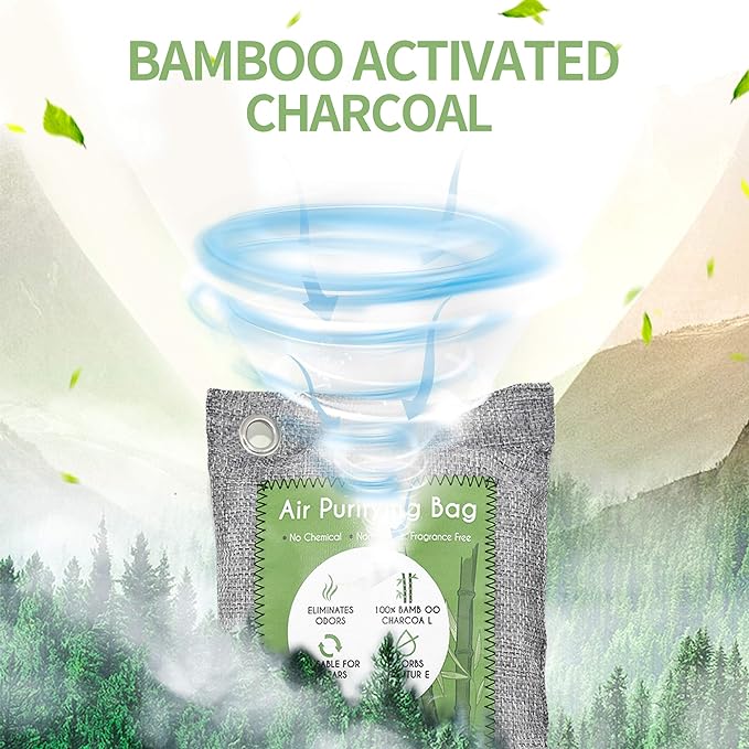 12 Pack Bamboo Charcoal Air Purifying Bag, Activated Charcoal Bags Odor Absorber, Moisture Absorber, Natural Car Air Freshener, Shoe Deodorizer, Odor Eliminators For Home, Pet, Closet (8x50g, 4x200g)