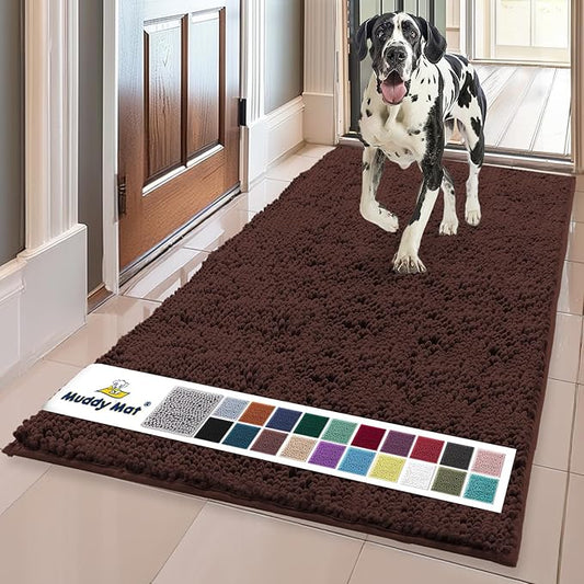Muddy Mat® Shown on TV – Super Absorbent Door Mat Indoor, Microfiber Quick Dry Chenille Entryway Rug, Non-Slip Front Door Mat, Indoor Mats for Entryway, Machine Washable Pet Rug, Brown 36"x60"