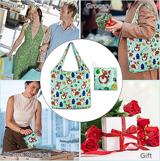 LOLOMLO 6 Pack Eco-Friendly Reusable Grocery Bags Lightweight Durable Washable Shopping Tote Foldable Outings Storage Pouch