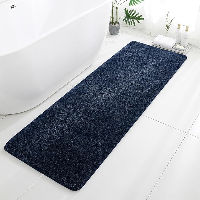 Navy Blue Bathroom Rugs Runner 24"x72" - Extra Long Plush Bath Mat, Non Slip Absorbent Microfiber Floor Rug, Washable and Fluffy - Ideal for Bathroom, Kitchen or Pet Mat Use