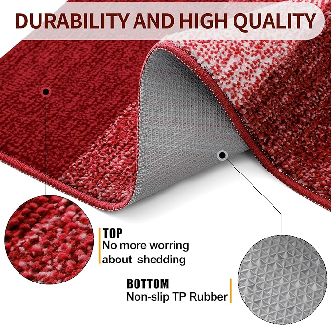 Kitinjoy Indoor Outdoor Door Mat, 59x24 Non-Slip Absorbent Dirt Trapper, Low-Profile Washable Inside Entrance Front Floor Mat, Sturdy Soft Entry Doormats for Entryway, Burgundy