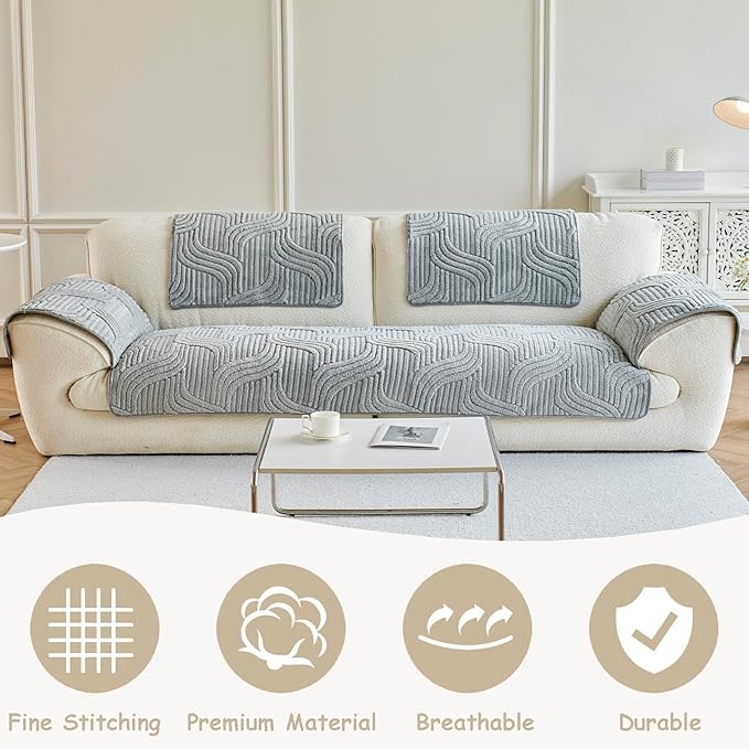 Jecpuo Washable Pet Couch Cover Protector for Sectional Sofa Armrest Headrest Covers Pad Anti-Slip Pet Friendly Boho Loveseat Slipcovers