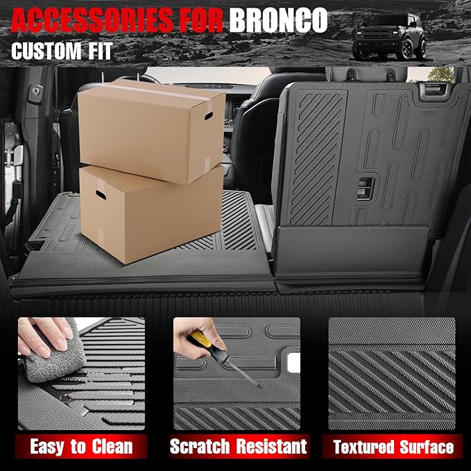 Mabett Rear Seat Back Cover Backrest Protector for Ford Bronco Accessories 2025 2021-2024 with Dog Seat Liner fit Bronco 4-Door 4 Pieces-with Folding Lip (NOT for 2-Door or Bronco Sport)