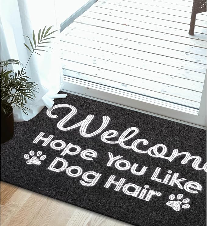 Indoor Doormat, Dog Hair Mat Standard Welcome Front Door Entryway Mats, Funny Door Mat, Durable Non Slip Rubber Dirt Entrance Mats, Funny Black 36" x 24"