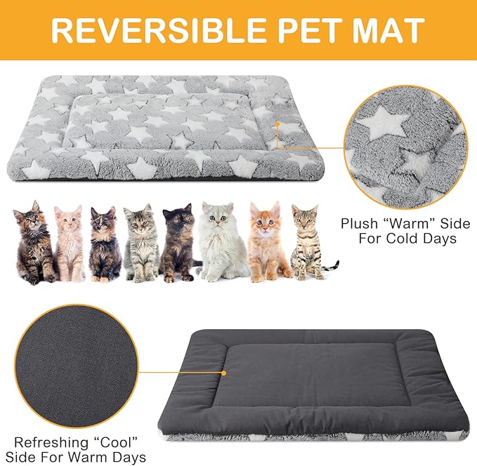VitalCozy 4 Pcs Winter Dog Crate Pads, Ultra Soft Warm Washable Dog Cat Bed Mat for Pet Crate Comfortable Replaceable Reversible Kennel Pad for Small, Medium, Large Dogs(18 x 14 x 1.6 Inch,Gray)