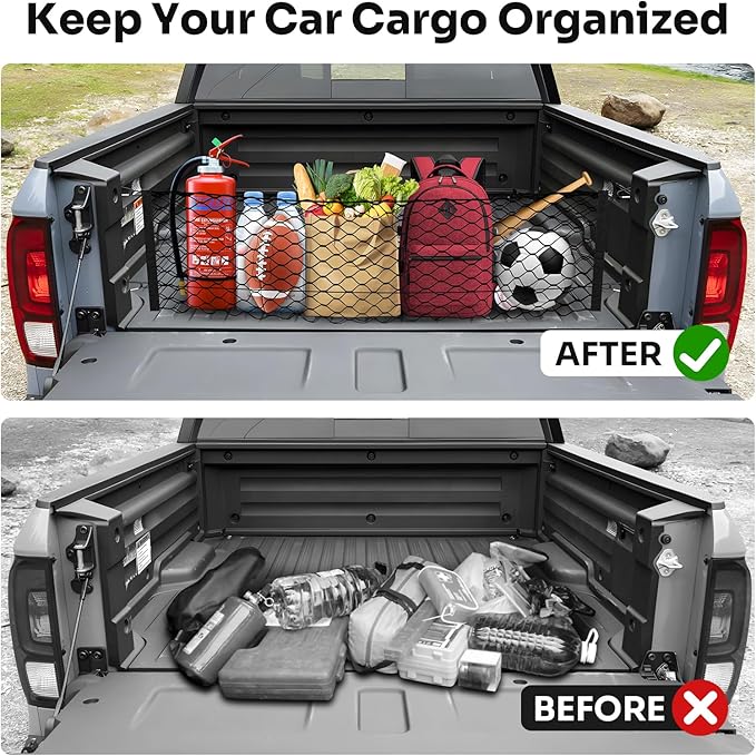 Trunk Cargo Net for 2017-2026 Honda Ridgeline Accessories Envelope Style Mesh Trunk Net Organizer and Storage Stretchable Adjustable Elastic Nylon Rear Cargo Netting with Hooks