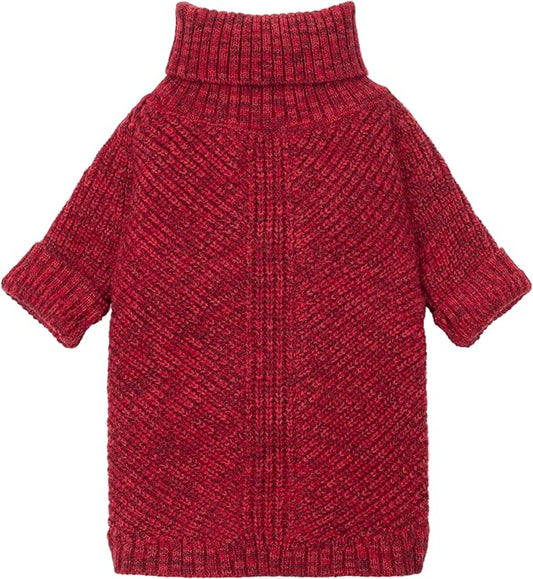 Fitwarm Knitted Turtleneck Dog Sweater, Thermal Dog Winter Clothes for Small Dogs Boy Girl, Holiday Pet Outfit, Heather Dark Red, Large
