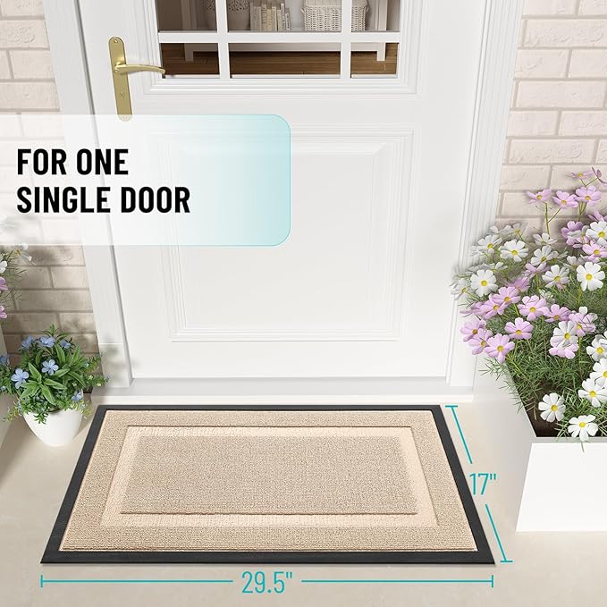 OLANLY Front Door Mat Indoor Outdoor Entrance, Waterproof All-Season, All-Weather Doormat, Sturdy Natural Rubber, Low Profile, Easy Clean Patio Porch Entryway Mat, 71x23, Off-White