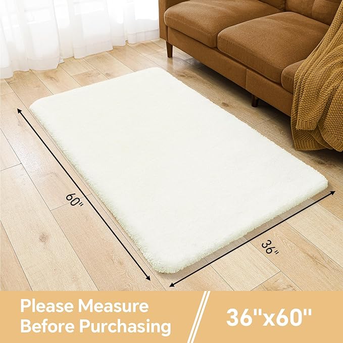 Cream Bathroom Rugs 36"x60" - Extra Large Microfiber Bath Mat, Non Slip Absorbent and Washable Bathroom Rug, Plush Fluffy Floor Mat - Ideal for Spacious Bathrooms or Bedrooms