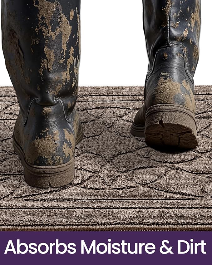 DEXI Front Entryway Door Mat Non Slip 32x48, Washable Inside Entry Way Mats Low Profile Entrance, Welcome Dirt Trapper Doormat Thin for House Floor Home Porter Hall Backdoor Area, Beige