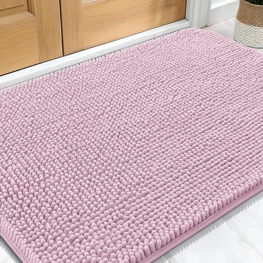 OLANLY Dog Door Mat for Muddy Paws 30x20, Absorbs Moisture and Dirt, Absorbent Non-Slip Washable Doormat, Quick Dry Chenille Mud Mat for Dogs, Entry Indoor Entryway Carpet for Inside Floor, Dusty Rose