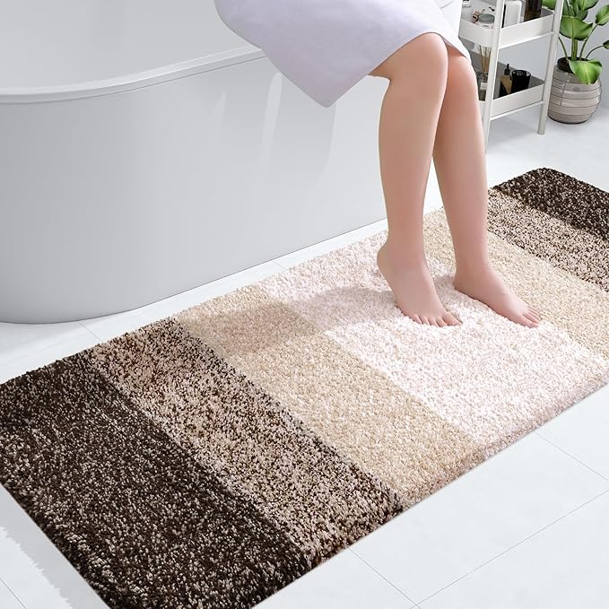 OLANLY Bathroom Rugs Mat 54x24, Extra Soft Absorbent Microfiber Bath Rugs, Rubber Backing, Quick Dry, Machine Washable Bath Mats for Bathroom Floor, Tub and Shower, Home Decor Accessories, Light Brown