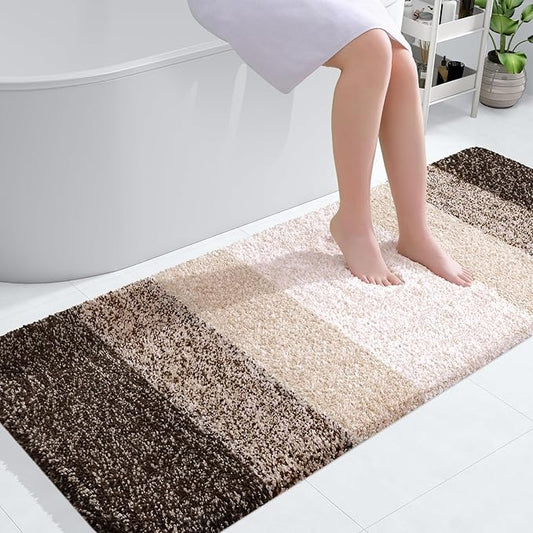 OLANLY Bathroom Rugs Mat 54x24, Extra Soft Absorbent Microfiber Bath Rugs, Rubber Backing, Quick Dry, Machine Washable Bath Mats for Bathroom Floor, Tub and Shower, Home Decor Accessories, Light Brown