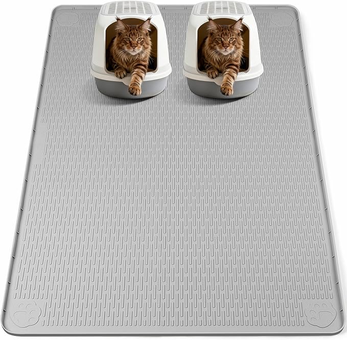 Bartuke Cat Litter Mat, XL Extra Large 57" x 40" Silicone Mat Litter Trapping Mat for Scatter Control, Soft on Kitty Paws, Easy to Clean (Light Grey)
