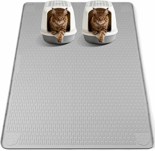 Bartuke Cat Litter Mat, XL Extra Large 57" x 40" Silicone Mat Litter Trapping Mat for Scatter Control, Soft on Kitty Paws, Easy to Clean (Light Grey)