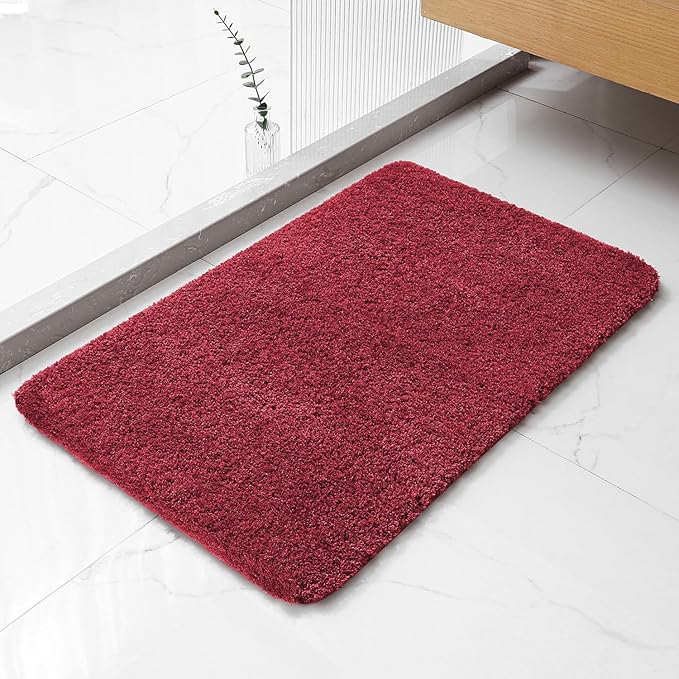 Red Bathroom Rugs 20"x32" - Soft Plush Bath Mat, Non Slip Absorbent Microfiber Bathroom Rug, Machine Washable Floor Mat - Perfect for Vanity, Sink or Bathtub Area