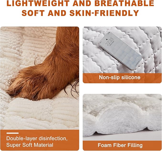 Couch Cover for Dogs Washable,Anti-Slip Back Cat Mat Pet Pad Blanket for Furniture Protector,Fuzzy Pet Sofa Cover for 3 Cushion Couch Sofa Pets Friendly (Ivory, 2pc/28"x28"-Arm/Backrest Cover)