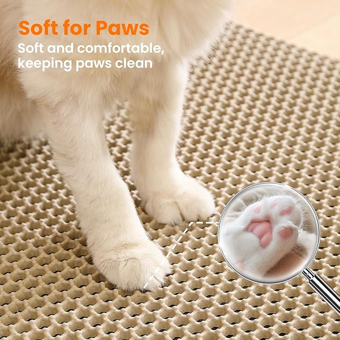 Petinstinct Cat Litter Mat, 24x18 Inches Large Double Layer Honeycomb Cat Litter Trapping Mat, Non Slip Waterproof Urine Proof Cat Litter Box Mat for Floor, Kitty Litter Rug, Cat Supplies, Beige