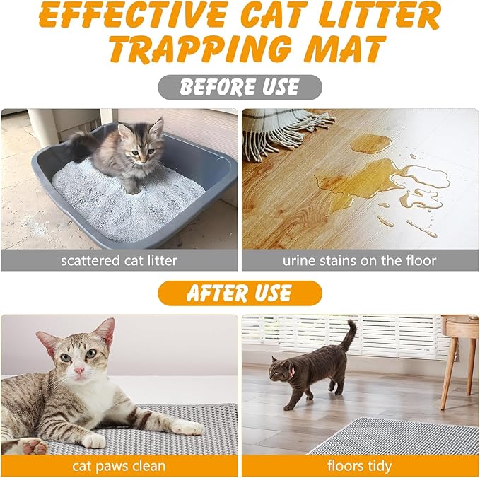 ondware Large Cat Litter Mat, 46x26 Inch Double Layer Litters Box Mat, Waterproof Cat Mat for Litter Box(Gray)
