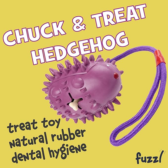 Eco Rubber Chuck & Treat Hedgehog - Purple - Long Lasting Dog Chew Toys for Aggressive Chewers Strong Dog Toy for Dogs Durable Puppy Toys