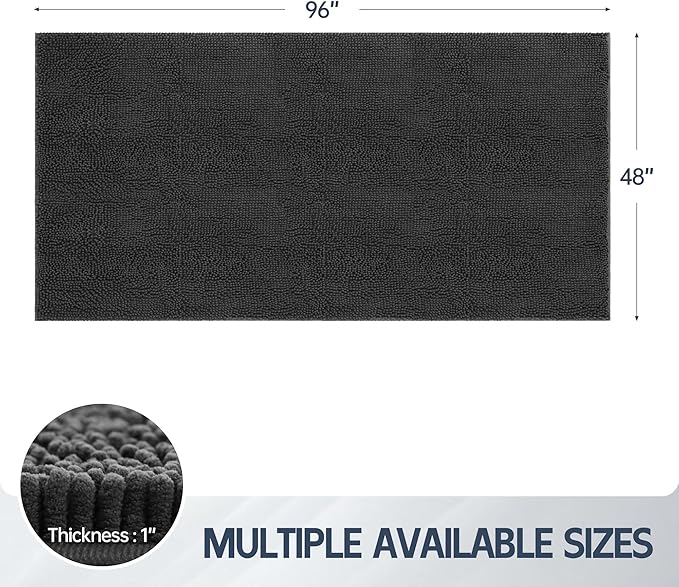Futurwit Dog Door Mat for Muddy Paws, 96" x 48" Chenille Absorbent Front Door Mat Inside, Large Runner Mud Mat for Dogs, Trap Dirt Washable Non Slip Outdoor Indoor Entrance Doormats, Grey