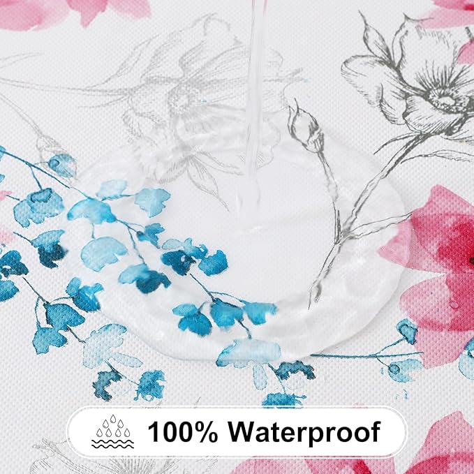 misaya Rectangle Waterproof Vinyl Table Cloth, Wipeable Tablecloth with Flannel Backing, Plastic Table Cover for Dinner, Picnic, Indoor and Outdoor (Sketched Flower, 60" x 84")