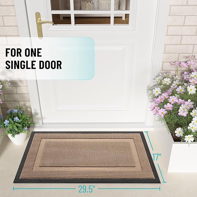 OLANLY Front Door Mat Indoor Outdoor Entrance, Waterproof All-Season, All-Weather Doormat, Sturdy Natural Rubber, Low Profile, Easy Clean Patio Porch Entryway Mat, 33x21, Mocha