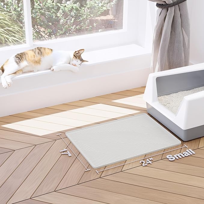 BANLYEO SM Cat Litter Mat - 24x17 in, Water Proof, US Designed Kitty Litter Trapping Mat, Easy to Clean, Scatter Control, Odorless, Less Mess and Clean Floors, Pet Supplies for Indoor Cats, Beige Gray