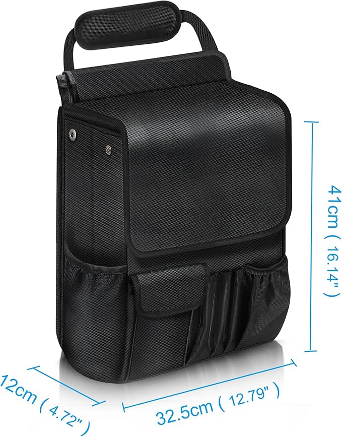 Car Front Seat Organizer| Efficient Car Organizers and Storage | Laptop,Tablet Pockets, Adjustable Straps,Kid-Friendly, Multi-Pocket, Cup Holders, Sturdy and Durable, Black