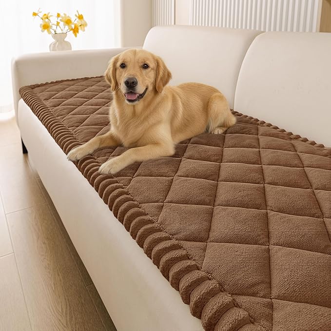 Smiry Fuzzy Couch Cover for Dogs, Non Slip Washable Pet Sofa Cover, Scratch Proof Hair Resistant Plush Sofa Slipcover, Pet Friendly Couch Cushion Protector for Cat, Brown, 27.6" x 59"
